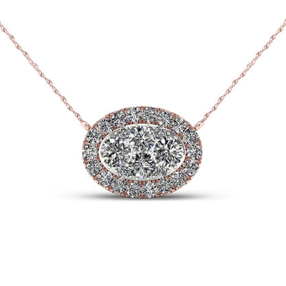 0.25 CT. T.W. Composite Natural Diamond Oval Frame Necklace in 10K Rose Gold