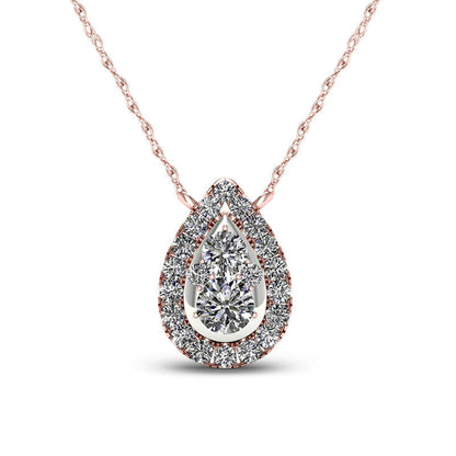 0.25 CT. T.W. Composite Natural Diamond Teardrop Frame Necklace in 10K Rose Gold