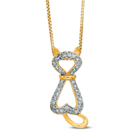 0.17 CT. T.W. Natural Diamond Cat Pendant in Sterling Silver with 18K Gold Plate