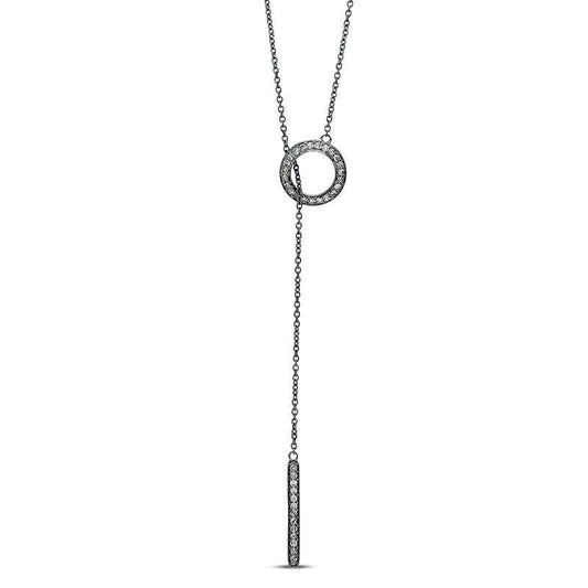 0.25 CT. T.W. Natural Diamond Circle and Vertical Bar Y" Necklace in Sterling Silver"