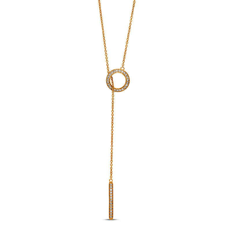 0.25 CT. T.W. Natural Diamond Circle and Vertical Bar Y" Necklace in Sterling Silver with 18K Gold Plate"