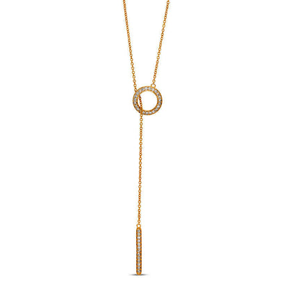0.25 CT. T.W. Natural Diamond Circle and Vertical Bar Y" Necklace in Sterling Silver with 18K Gold Plate"