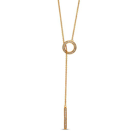 0.25 CT. T.W. Natural Diamond Circle and Vertical Bar Y" Necklace in Sterling Silver with 18K Gold Plate"