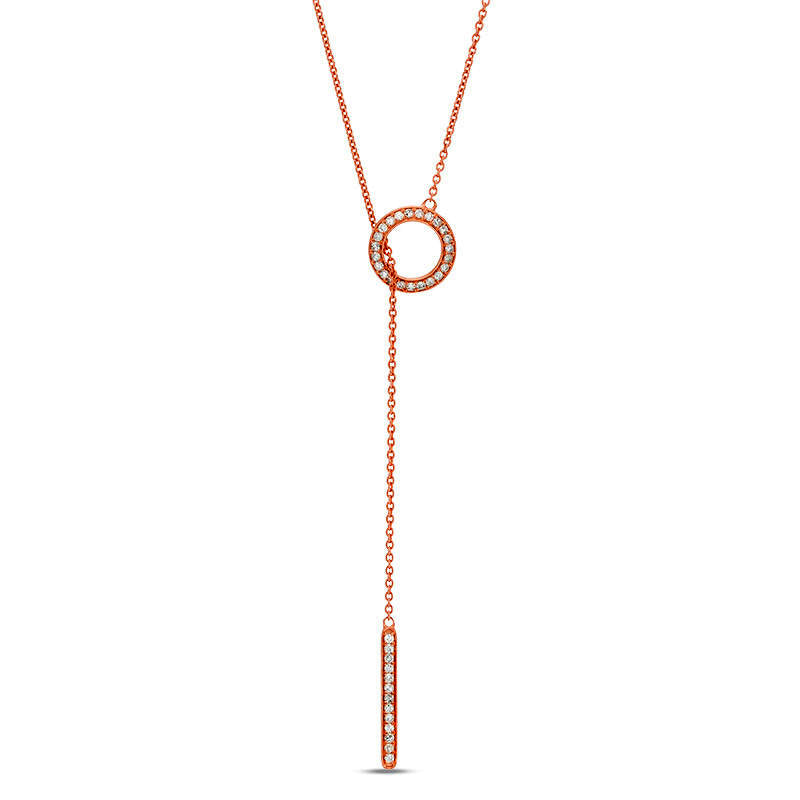 0.25 CT. T.W. Natural Diamond Circle and Vertical Bar Y" Necklace in Sterling Silver with 18K Rose Gold Plate"