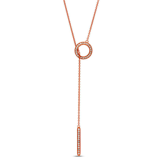 0.25 CT. T.W. Natural Diamond Circle and Vertical Bar Y" Necklace in Sterling Silver with 18K Rose Gold Plate"