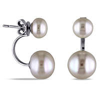 7.0 - 10.5mm Button Cultured Freshwater Pearl Front/Back Earrings in Sterling Silver
