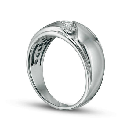 Men's 0.50 CT. T.W. Natural Diamond Three Stone Slant Band in Solid 10K White Gold - Size 10