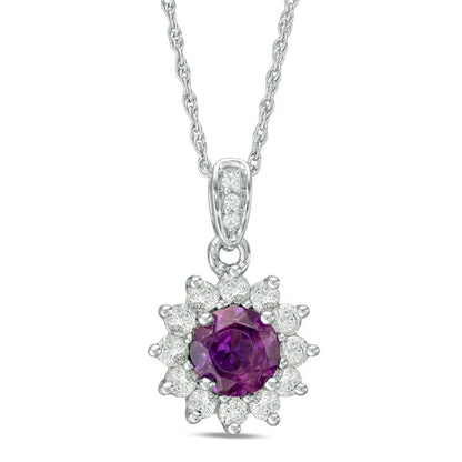 6.0mm Lab-Created Amethyst and White Sapphire Floral Frame Pendant in Sterling Silver