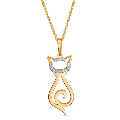 0.05 CT. T.W. Natural Diamond Laser-Cut Cat Pendant in 10K Yellow Gold
