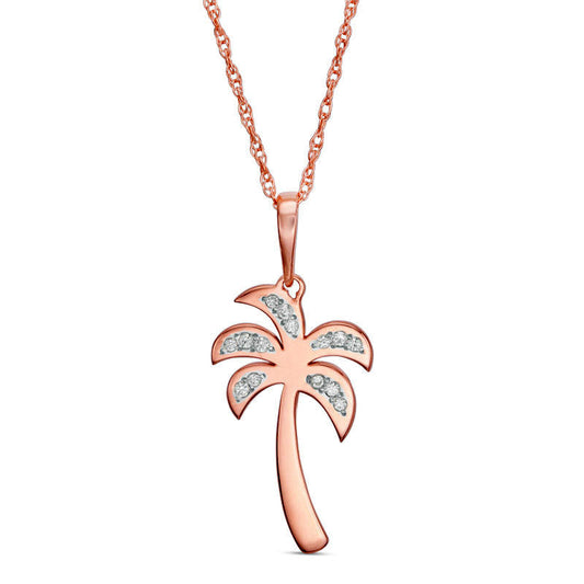 0.05 CT. T.W. Natural Diamond Laser-Cut Palm Tree Pendant in 10K Rose Gold