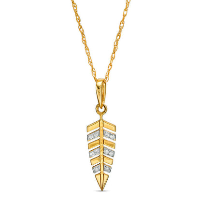 Natural Diamond Accent Laser-Cut Feather Pendant in 10K Yellow Gold