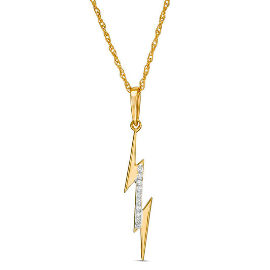 Natural Diamond Accent Laser-Cut Lightning Bolt Pendant in 10K Yellow Gold
