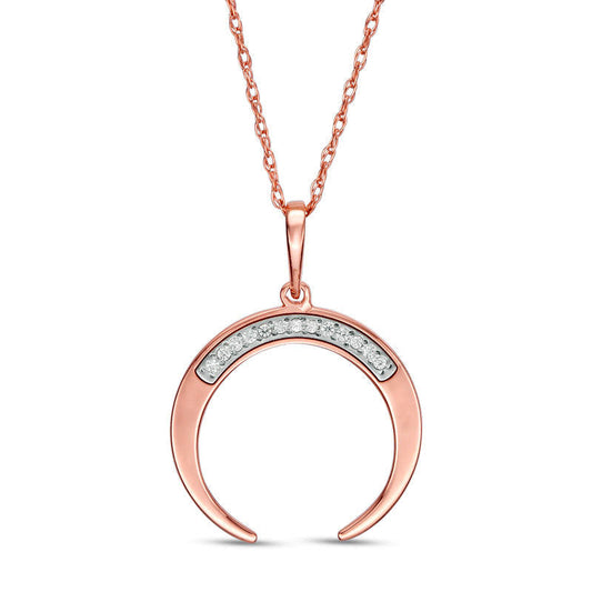 Natural Diamond Accent Laser-Cut Crescent Moon Pendant in 10K Rose Gold