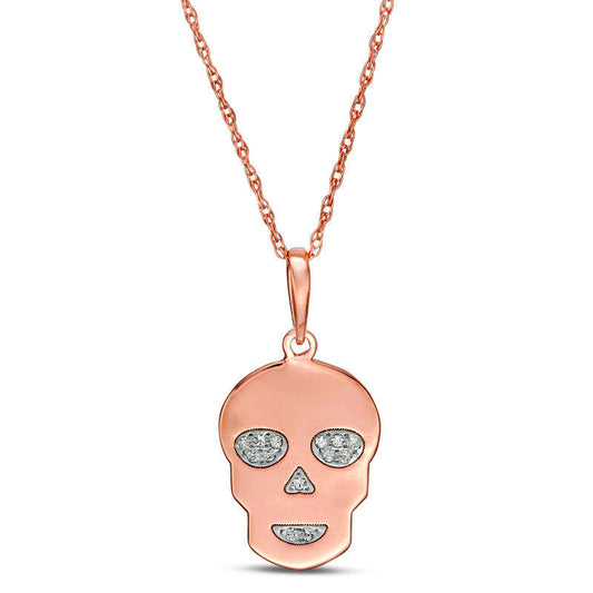 Natural Diamond Accent Laser-Cut Skull Pendant in 10K Rose Gold
