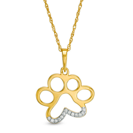 Natural Diamond Accent Laser-Cut Dog Paw Print Pendant in 10K Yellow Gold