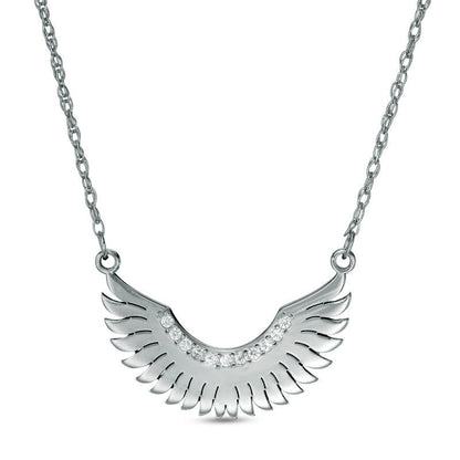 Natural Diamond Accent Laser-Cut Wings Necklace in 10K White Gold