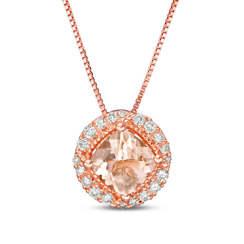 6.0mm Cushion-Cut Morganite and 0.13 CT. T.W. Natural Diamond Frame Pendant in 10K Rose Gold