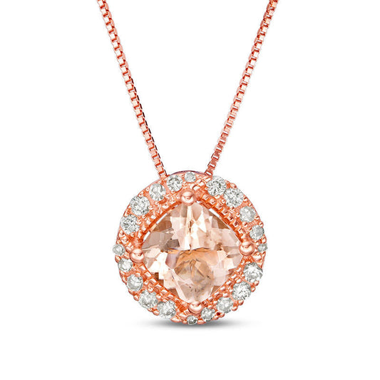 6.0mm Cushion-Cut Morganite and 0.13 CT. T.W. Natural Diamond Frame Pendant in 10K Rose Gold