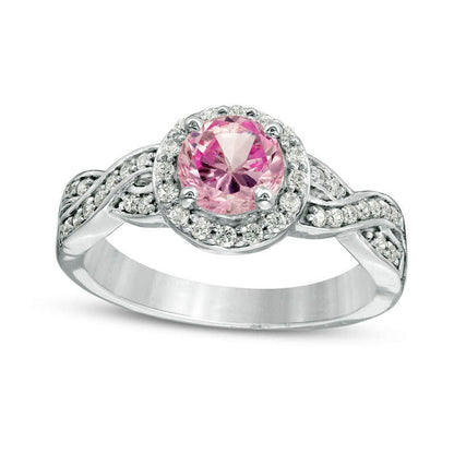 7.0mm Lab-Created Pink Sapphire and 0.25 CT. T.W. Diamond Braid Engagement Ring in Sterling Silver