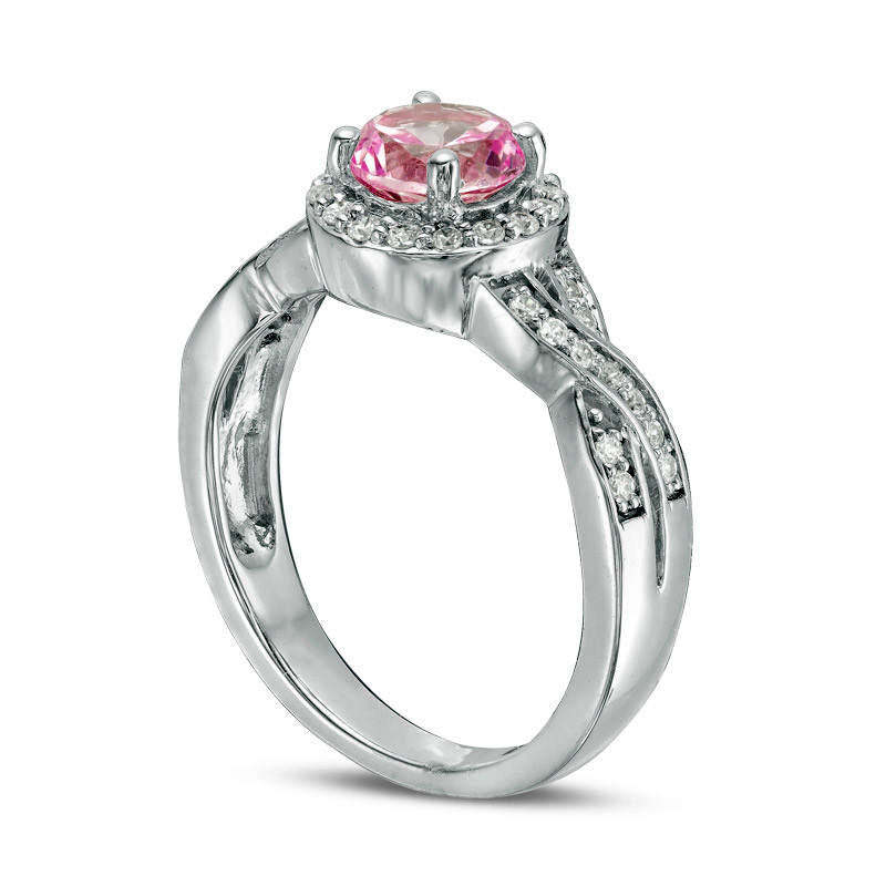 7.0mm Lab-Created Pink Sapphire and 0.25 CT. T.W. Diamond Braid Engagement Ring in Sterling Silver