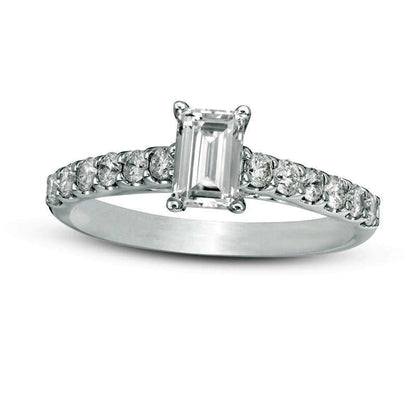 1.0 CT. T.W. Certified Emerald-Cut Natural Diamond Engagement Ring in Solid 14K White Gold (I/I1)