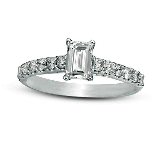 1.0 CT. T.W. Certified Emerald-Cut Natural Diamond Engagement Ring in Solid 14K White Gold (I/I1)