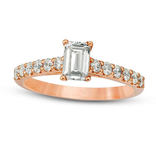 1.0 CT. T.W. Certified Emerald-Cut Natural Diamond Engagement Ring in Solid 14K Rose Gold (I/I1)