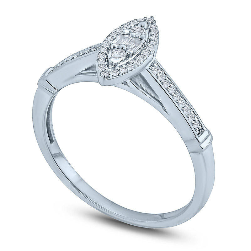 0.17 CT. T.W. Composite Natural Diamond Marquise Frame Promise Ring in Solid 10K White Gold