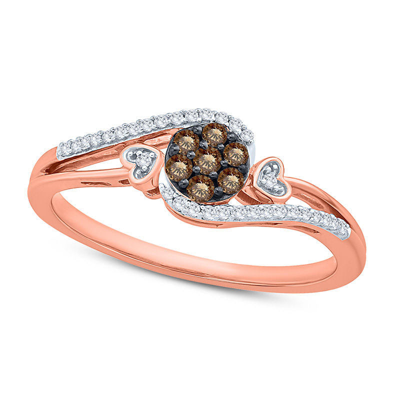 0.17 CT. T.W. Champagne Composite Natural Diamond Heart-Sides Promise Ring in Solid 10K Rose Gold