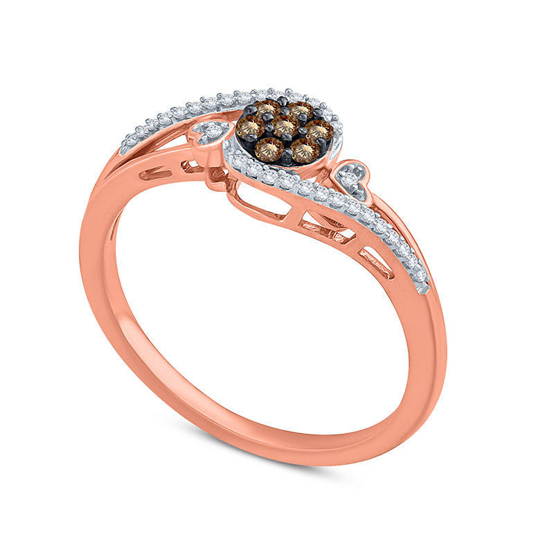 0.17 CT. T.W. Champagne Composite Natural Diamond Heart-Sides Promise Ring in Solid 10K Rose Gold