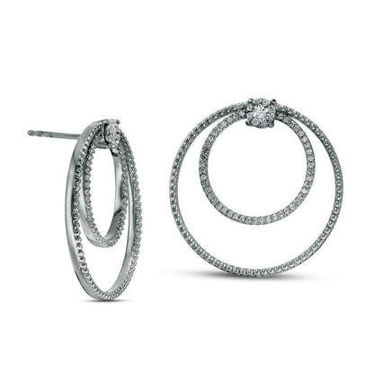 0.63 CT. T.W. Diamond Double Circle Drop Earrings in 10K White Gold