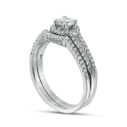 0.63 CT. T.W. Natural Diamond Frame Bridal Engagement Ring Set in Solid 10K White Gold