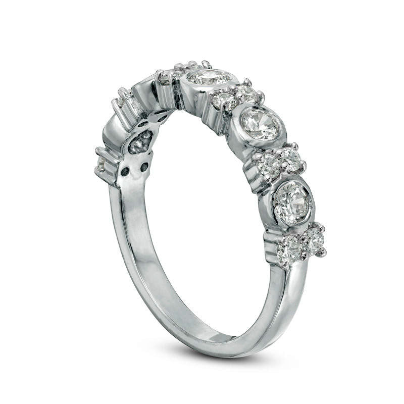 0.75 CT. T.W. Natural Diamond Alternating Anniversary Band in Solid 10K White Gold