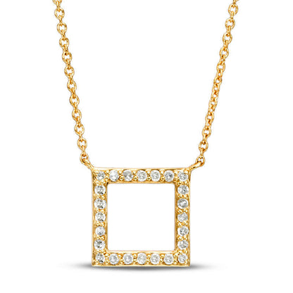 0.13 CT. T.W. Natural Diamond Open Square Necklace in 10K Yellow Gold