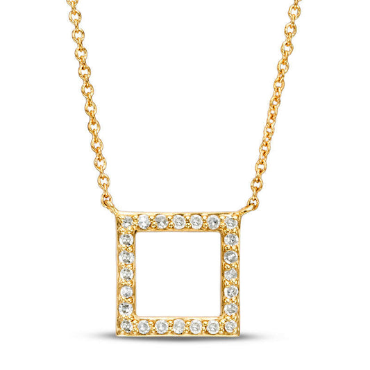 0.13 CT. T.W. Natural Diamond Open Square Necklace in 10K Yellow Gold