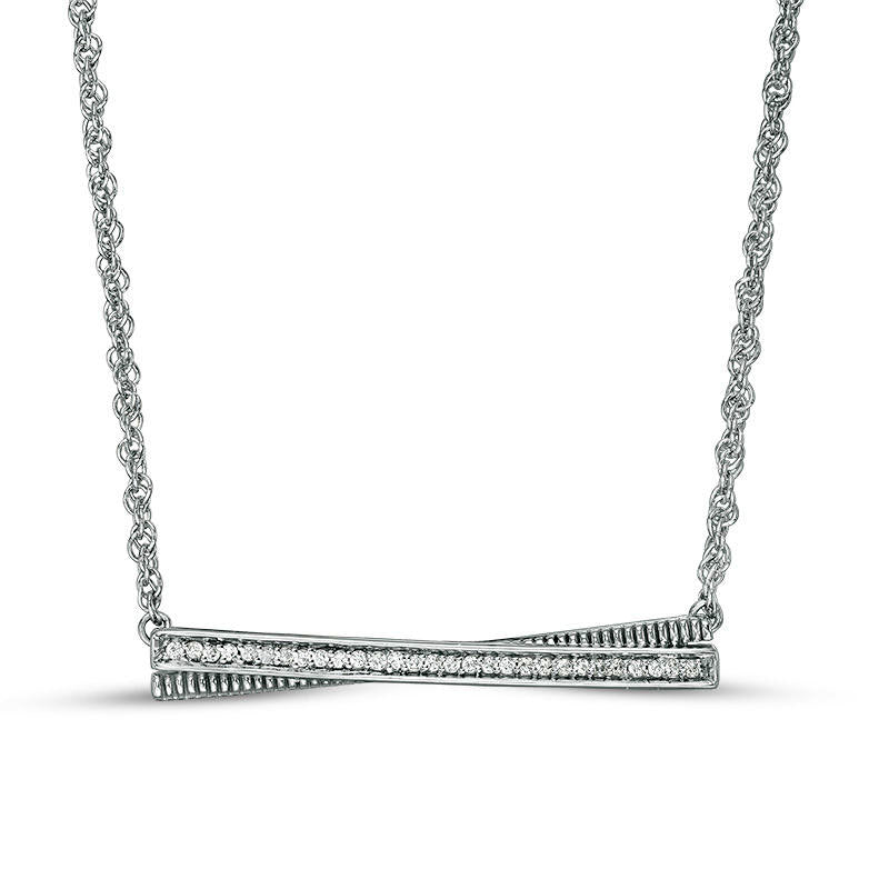 0.05 CT. T.W. Natural Diamond Crossover Bar Necklace in Sterling Silver - 17