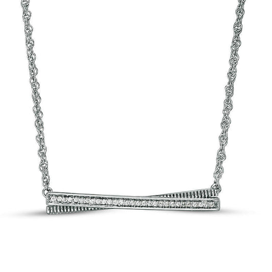 0.05 CT. T.W. Natural Diamond Crossover Bar Necklace in Sterling Silver - 17