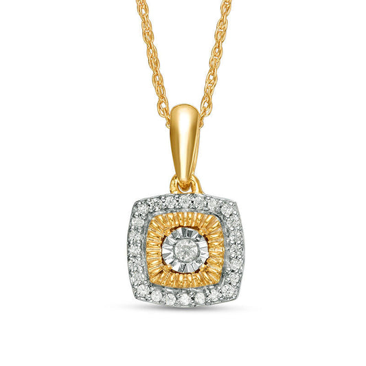 0.13 CT. T.W. Natural Diamond Square Frame Pendant in 10K Yellow Gold