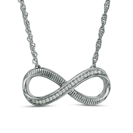 0.05 CT. T.W. Natural Diamond Sideways Infinity Necklace in Sterling Silver - 17.5