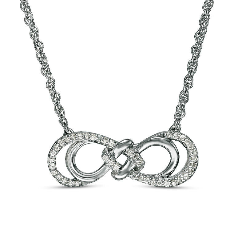 0.17 CT. T.W. Natural Diamond Love Knot Double Sideways Infinity Necklace in Sterling Silver