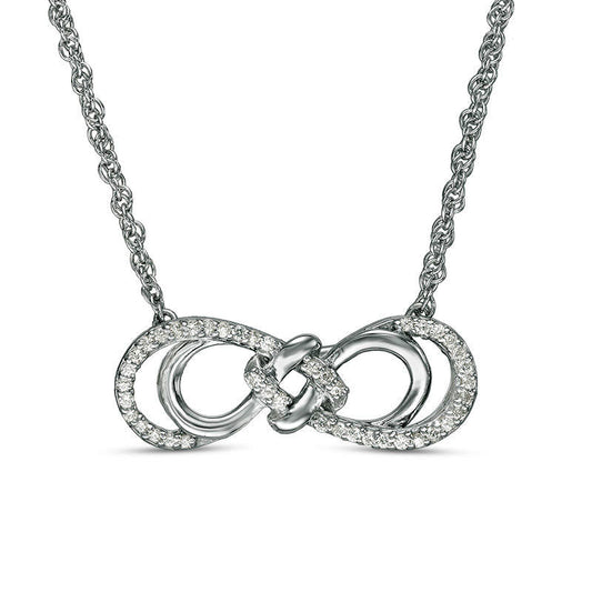 0.17 CT. T.W. Natural Diamond Love Knot Double Sideways Infinity Necklace in Sterling Silver