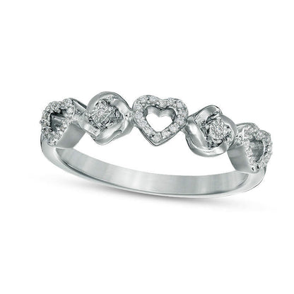 0.07 CT. T.W. Natural Diamond Alternating Love Knot and Hearts Ring in Sterling Silver