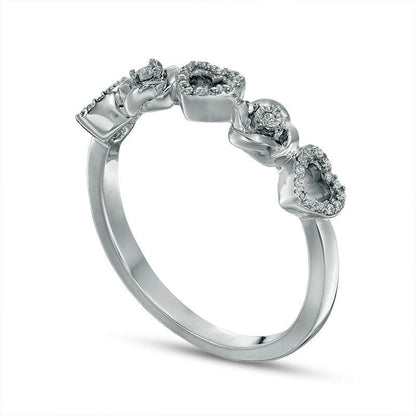 0.07 CT. T.W. Natural Diamond Alternating Love Knot and Hearts Ring in Sterling Silver