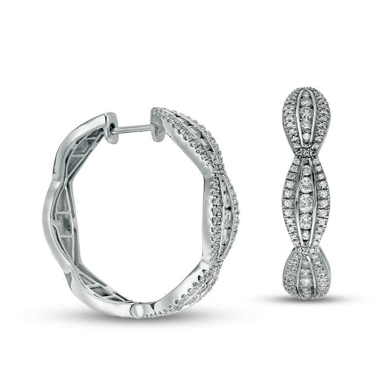 2 CT. T.W. Diamond Marquise Scallop Hoop Earrings in 10K White Gold