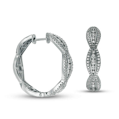 2 CT. T.W. Diamond Marquise Scallop Hoop Earrings in 10K White Gold