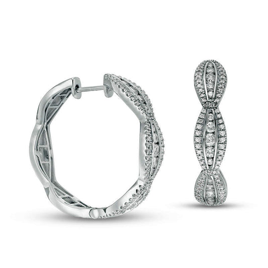 2 CT. T.W. Diamond Marquise Scallop Hoop Earrings in 10K White Gold