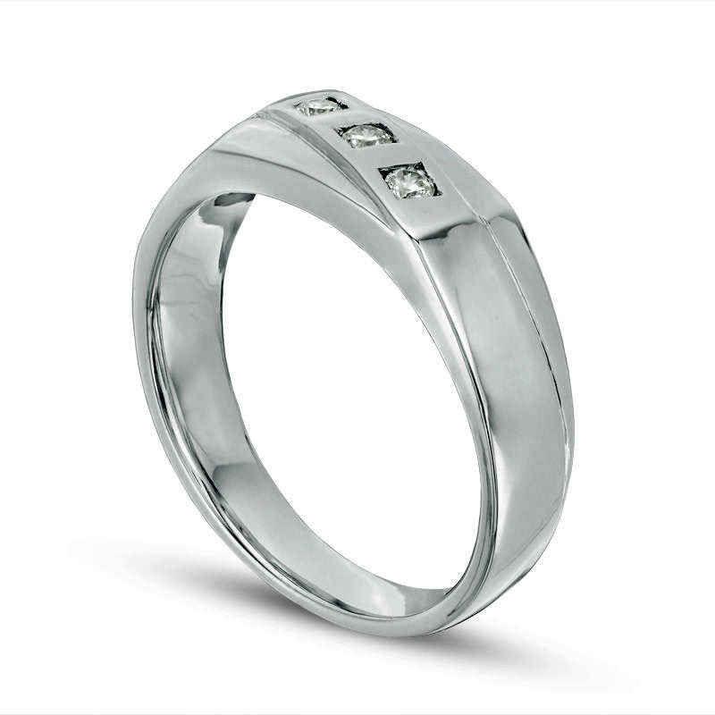 Men's 0.13 CT. T.W. Natural Diamond Three Stone Slant Band in Sterling Silver
