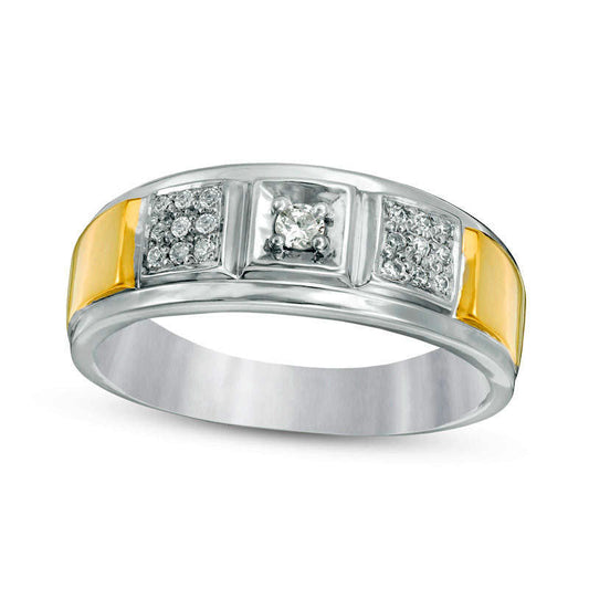 Men's 0.17 CT. T.W. Composite Natural Diamond Three Stone Band in Solid 10K Two-Tone Gold