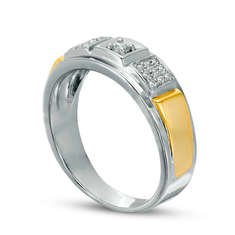 Men's 0.17 CT. T.W. Composite Natural Diamond Three Stone Band in Solid 10K Two-Tone Gold