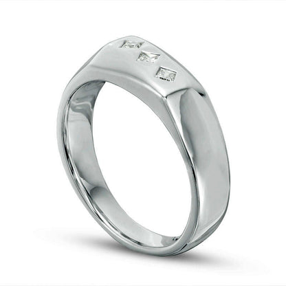 Men's 0.20 CT. T.W. Square Natural Diamond Three Stone Slant Band in Sterling Silver